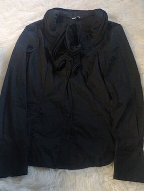 Samuel Dong Black Women's Ruffled Tie-Neck Blouse